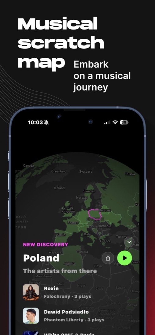 World map with Poland lit up and the Polish artists you listened to